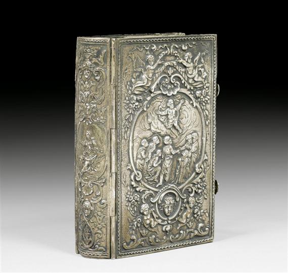 Appraisal: BOOK COVER probably England th century Chased silver Indistinct hallmarks