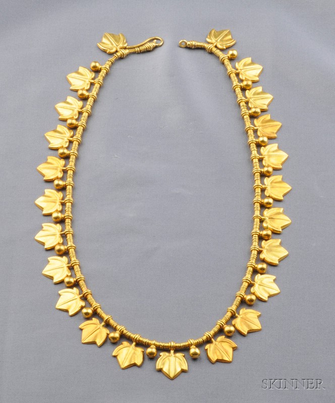 Appraisal: Antique kt Gold Fringe Necklace Rome suspending a fringe of