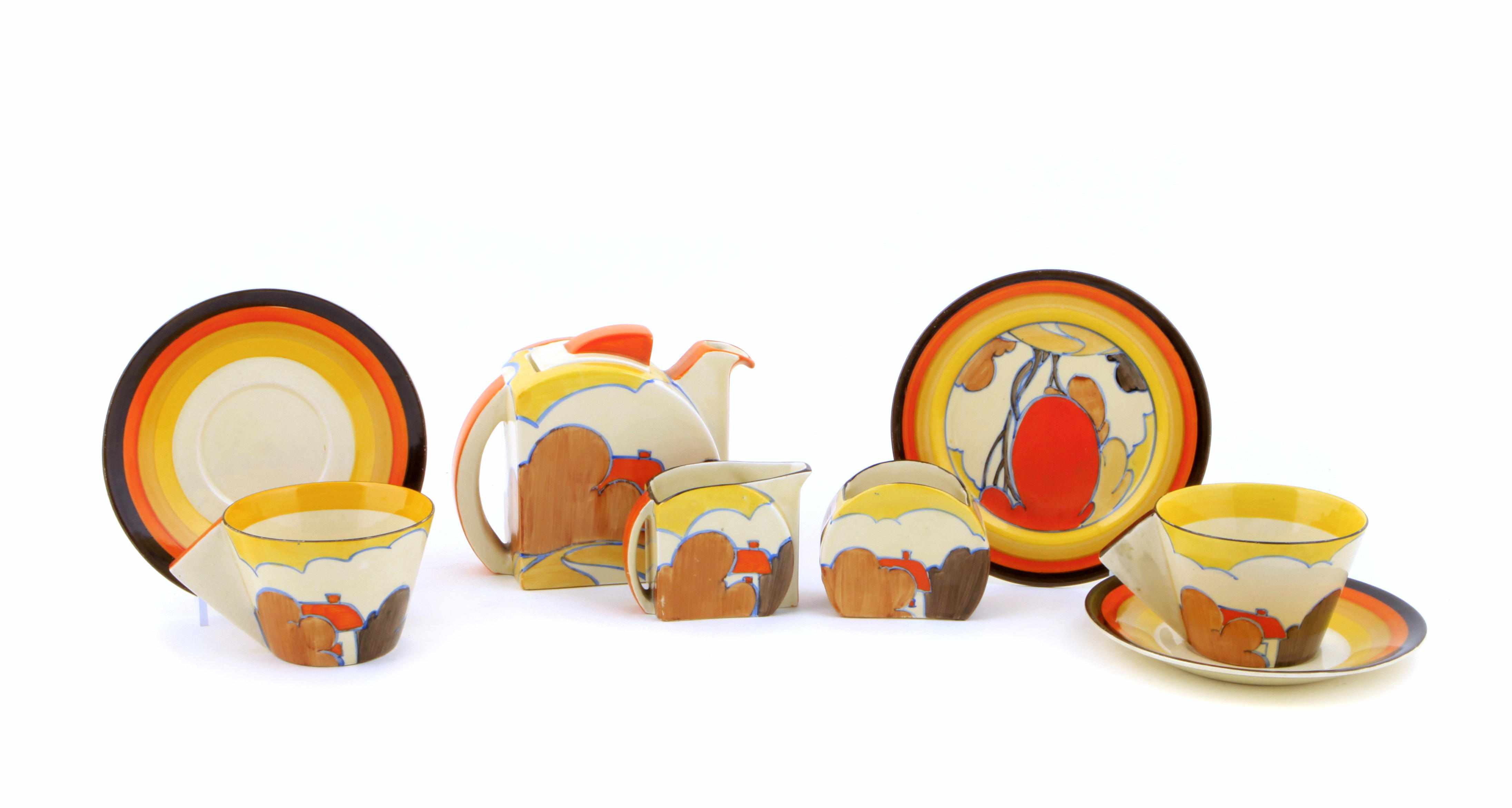 Appraisal: A Clarice Cliff Orange Autumn tea set comprising two teacups