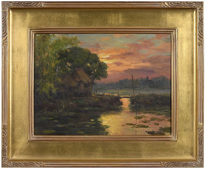 Appraisal: Pedro Amorsolo Filippino th century Marsh Landscape with Hut signed