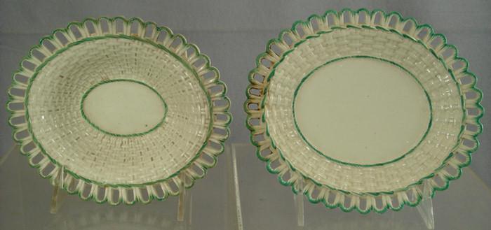 Appraisal: Leeds pearlware green featheredge oval basketweave pattern compote and underplate