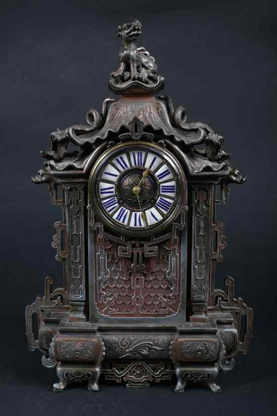 Appraisal: LOUIS XV STYLE CHINOISERIE MANTLE CLOCK French circa - Height