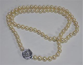 Appraisal: K White Gold Diamond Set mm Pearl Necklace UNITED STATES