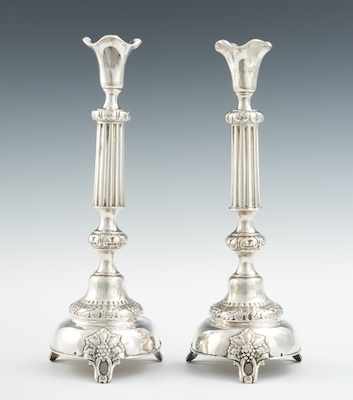 Appraisal: A Pair of Antique Judaic Polish Silver Sabbath Candleholders Marks