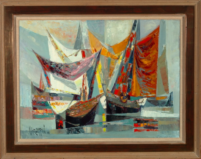 Appraisal: Rene Margotton French b Sailboats oil on canvas x signed