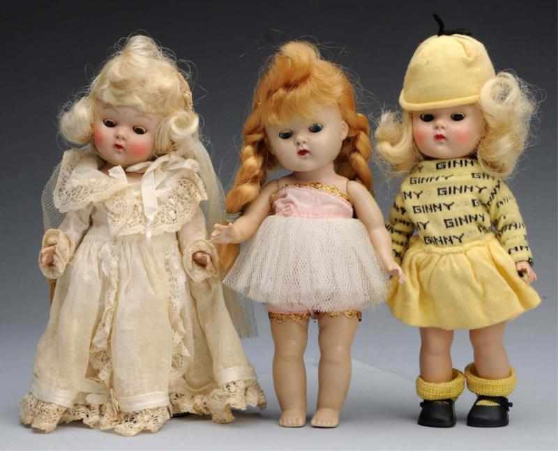 Appraisal: Lot of Hard Plastic Ginny Dolls All marked Painted lash