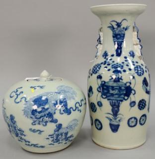 Appraisal: Two Chinese celadon and blue pieces including th century ginger