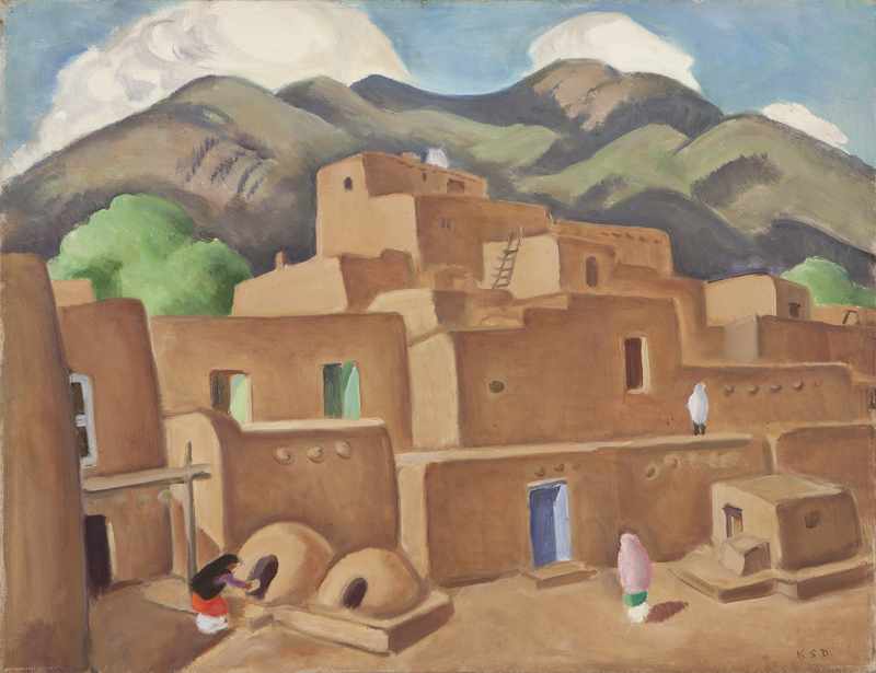 Appraisal: Adobe pueblo in a Southwest landscape unframed oil on canvas