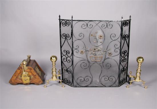 Appraisal: A Painted Wrought Iron Firescreen Height of first inches