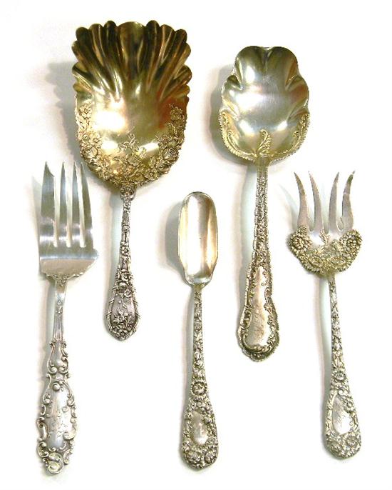 Appraisal: STERLING SILVER five pieces cheese scoop and cold meat or