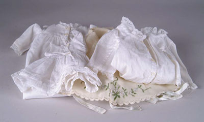 Appraisal: LOT OF WHITE ANTIQUE DOLL CLOTHING CONDITION Very good to