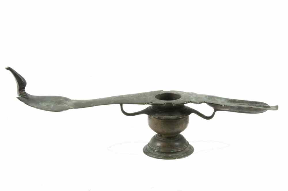 Appraisal: EARLY ASIAN BRONZE TEMPLE LAMP - th c or Earlier