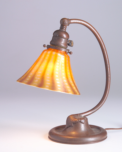 Appraisal: TIFFANY STUDIOS Bronze acid-etched desk lamp with acanthus leaf motif