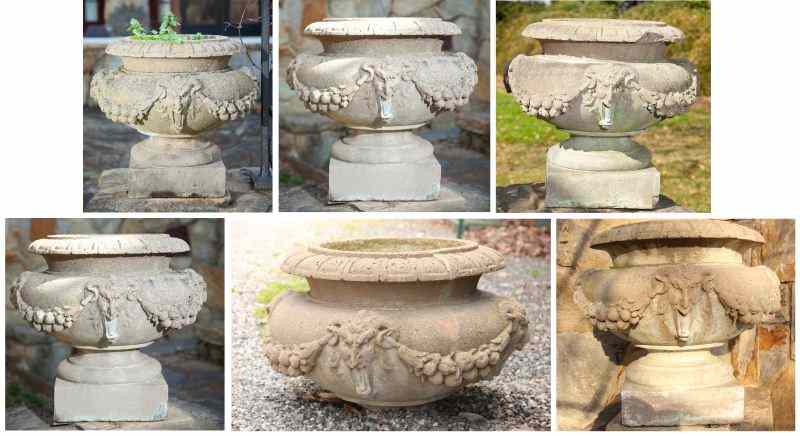 Appraisal: Set of Six Italian Cast Stone Jardiniereseach with molded rim