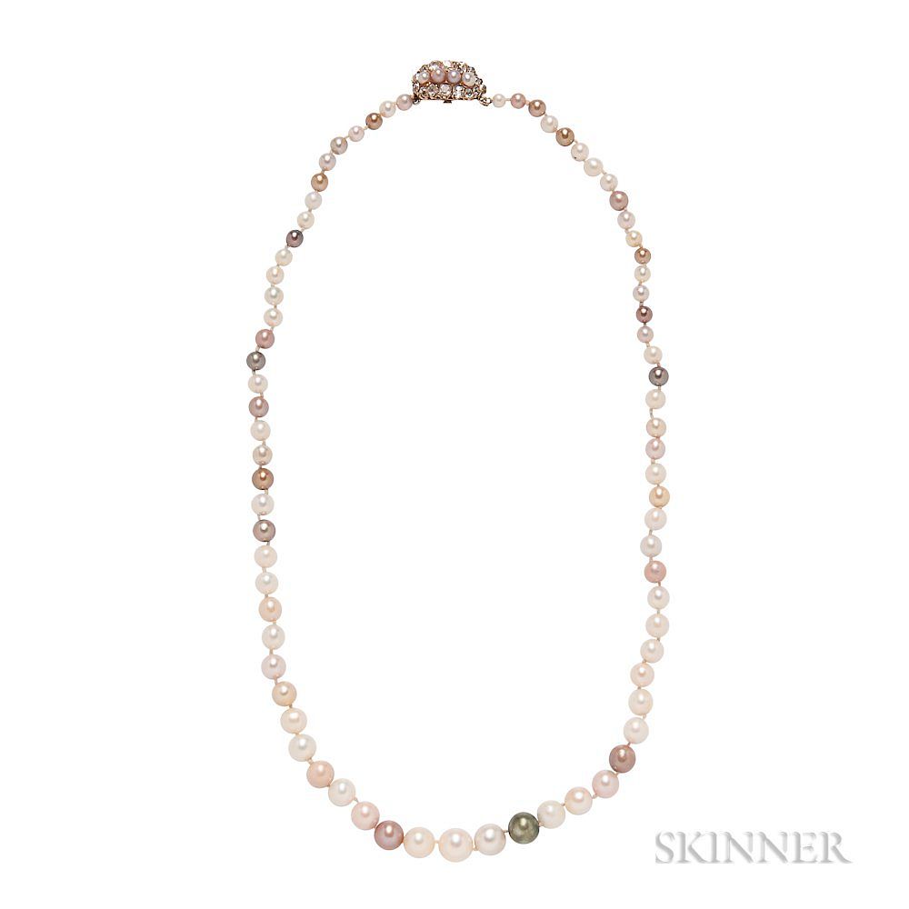 Appraisal: Antique Colored Pearl and Diamond Necklace Antique Colored Pearl and