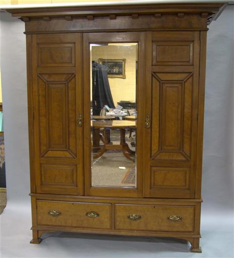 Appraisal: EDWARDIAN MIRRORED MAHOGANY AND BIRD'S EYE MAPLE ARMOIRE INTERIOR large