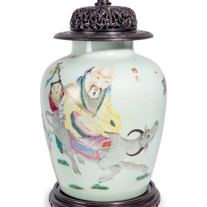 Appraisal: A Chinese Export Famille Rose Porcelain Jar and Carved Wood