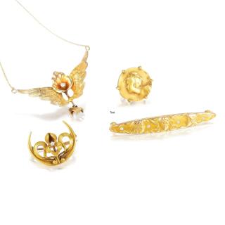 Appraisal: A Lot of Art Nouveau Jewelry Comprising one K yellow