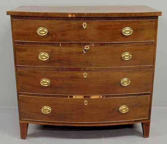 Appraisal: Hepplewhite mahogany bow-front chest of drawers c h x w