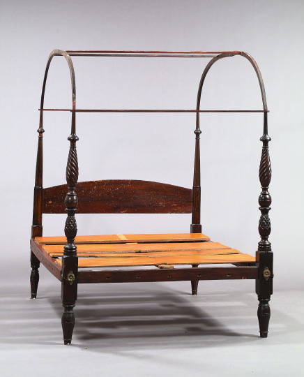 Appraisal: Early American Sheraton Stained Maple and Pine Four-Post Canopy Bed