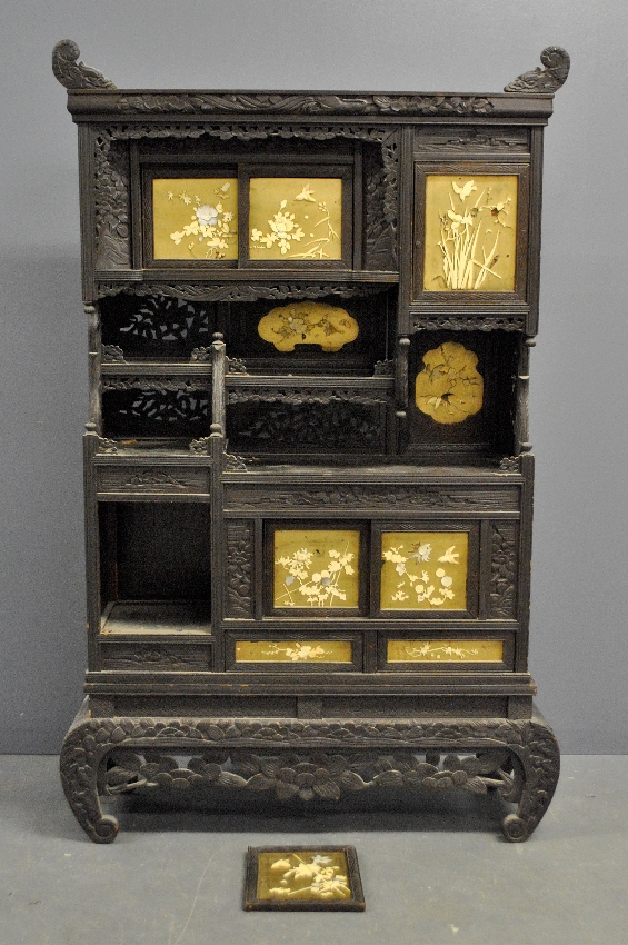 Appraisal: - Asian ebonized cabinet th c decorated with panels of