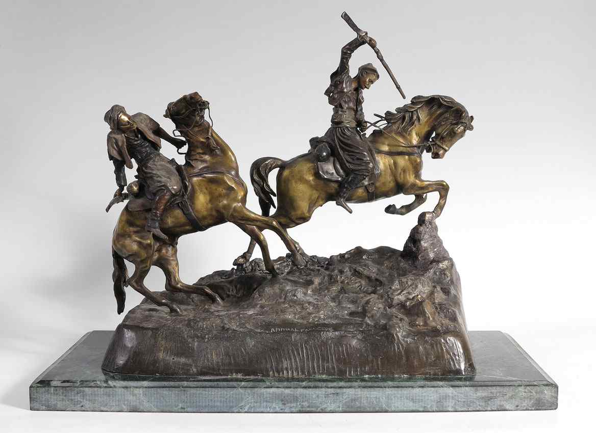 Appraisal: BRONZE GROUPING OF COSSACK SOLDIERS ON HORSEBACK AFTER LANSERE ''h