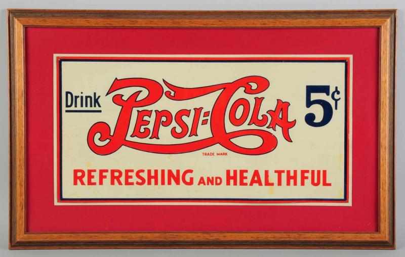 Appraisal: Embossed Tin Pepsi-Cola Sign Circa s to s Framed under