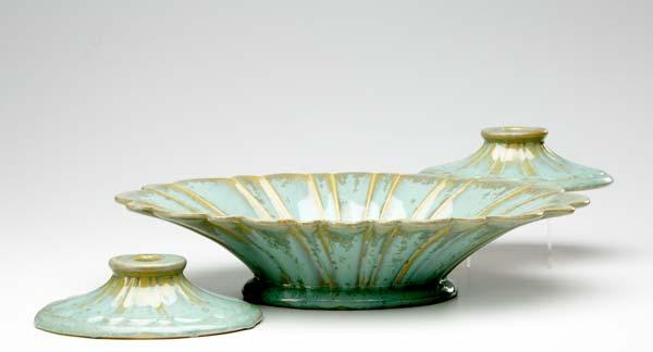 Appraisal: FULPER CONSOLE SET Comprised of flaring bowl and pair of