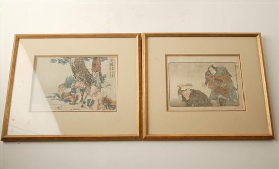 Appraisal: Pair of Asian Prints of Figures in Landscape and Two