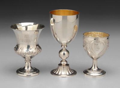 Appraisal: Three English silver goblets one with later floral repousse decoration