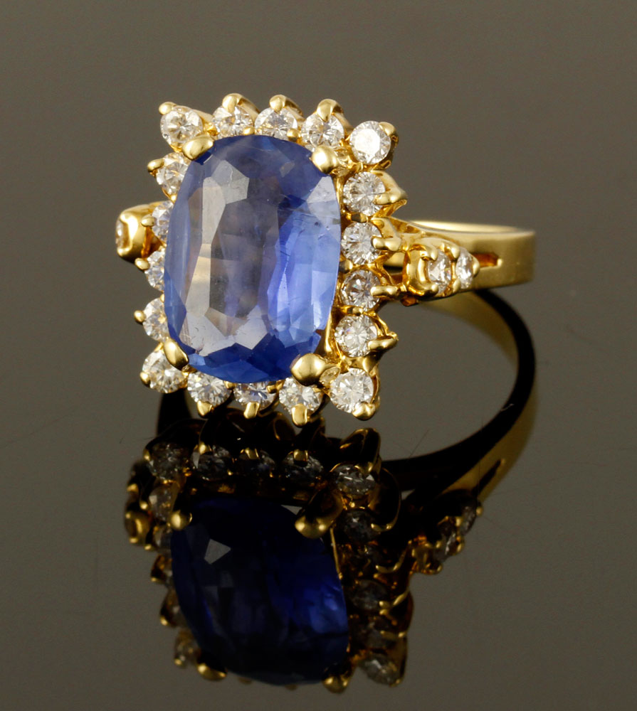 Appraisal: - K Gold Diamond and Sapphire Ring K yellow gold