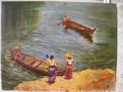 Appraisal: Amarapura Ferry Burma' Signed indistinctly Dated ' Oil on canvas