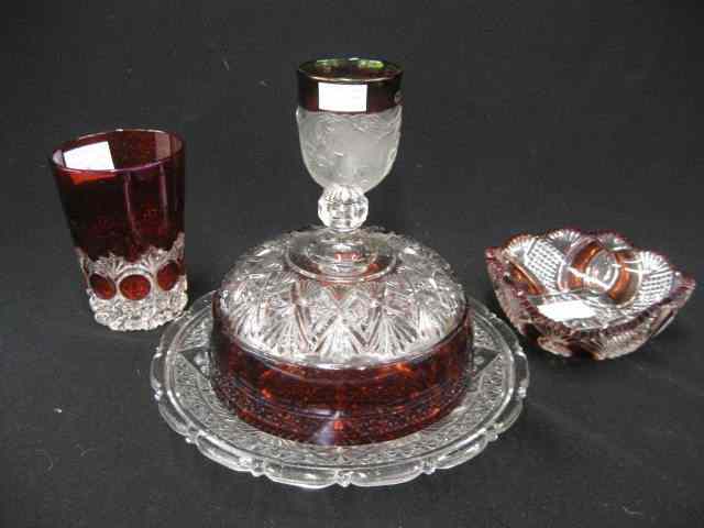 Appraisal: pcs Victorian Ruby Flashed Glassware includes diamonds double fans butter