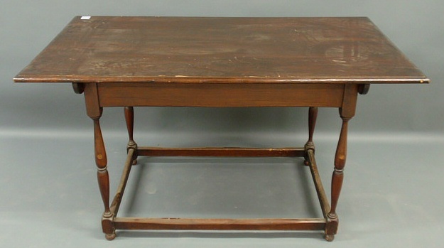 Appraisal: Maple tavern table with stretcher base h x l x