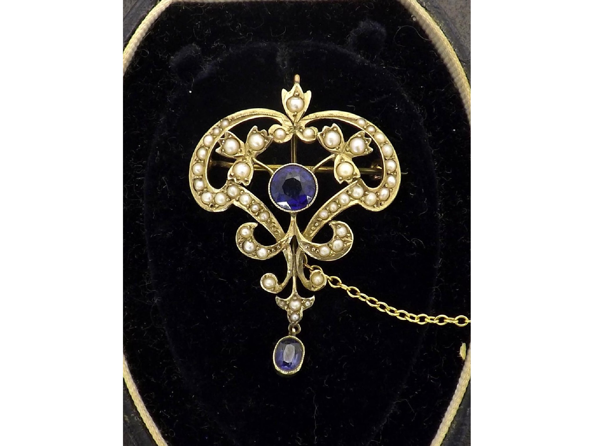 Appraisal: Art Nouveau gold seed pearl and blue paste set pendant