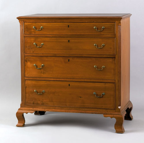 Appraisal: Pennsylvania Chippendale walnut chest of drawers ca with line inlaid