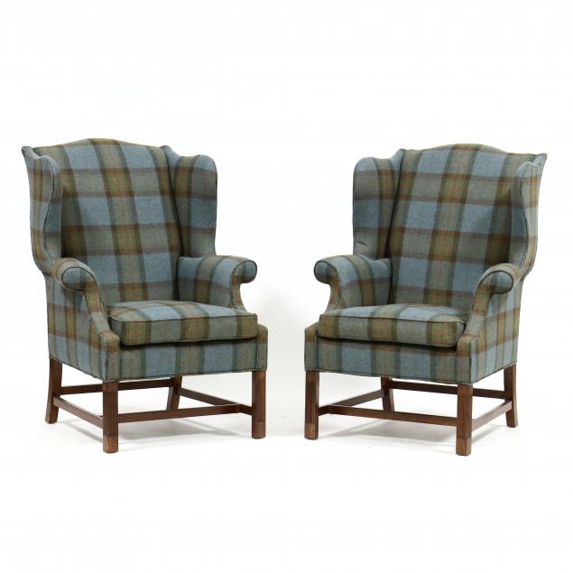 Appraisal: HARDEN FURNITURE PAIR OF WOOL TARTAN UPHOLSTERED EASY CHAIRS Late