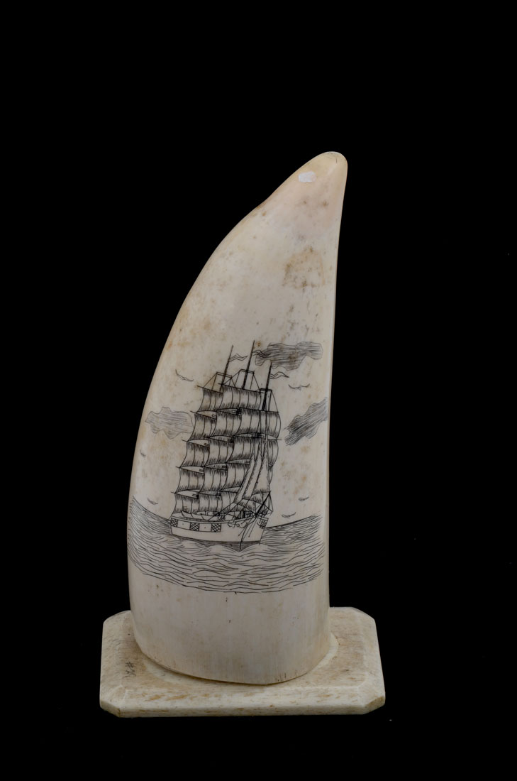 Appraisal: SCRIMSHAW SPERM WHALE TOOTH WITH STAND th century scene of