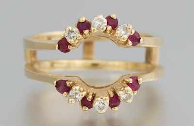 Appraisal: A Ladies' Diamond and Ruby Ring Guard k yellow gold