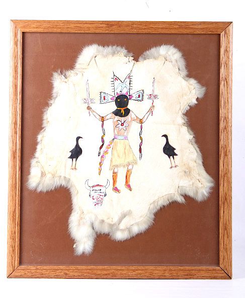 Appraisal: Apache Devil Dance S Harrison Rabbit Hide Painting Featured in