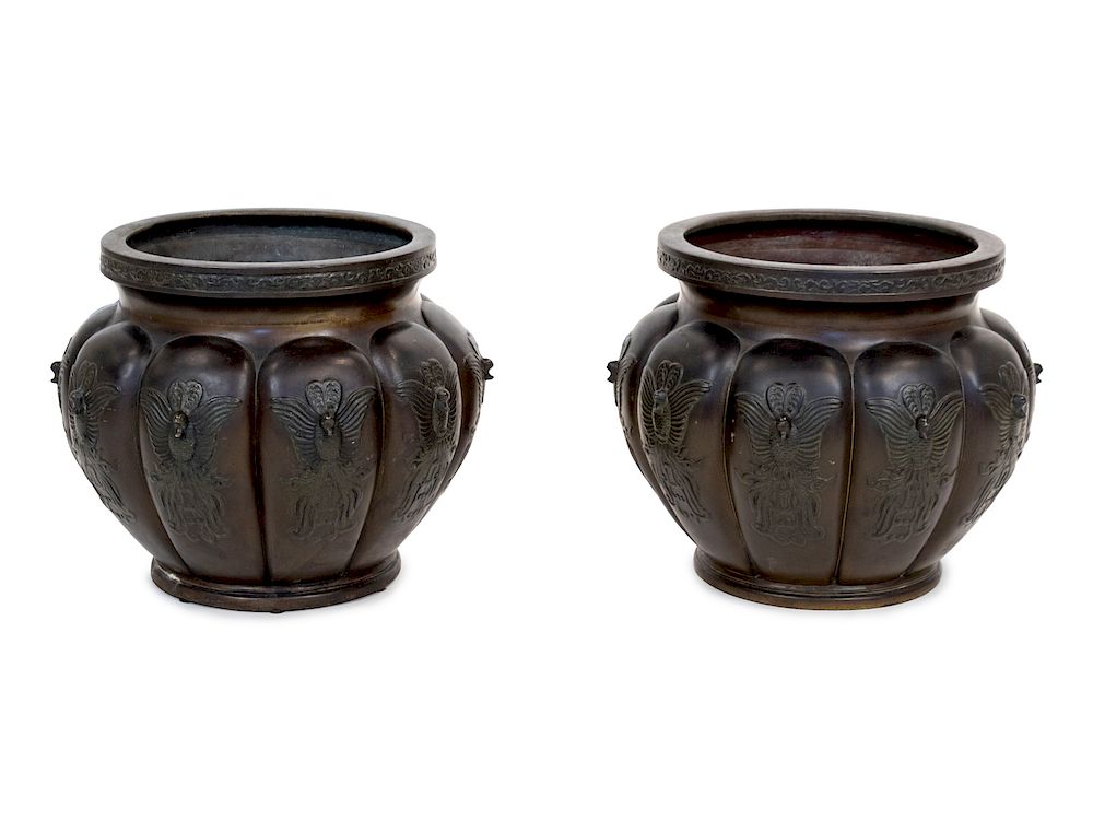 Appraisal: A Pair of Chinese Bronze Jardinieres A Pair of Chinese