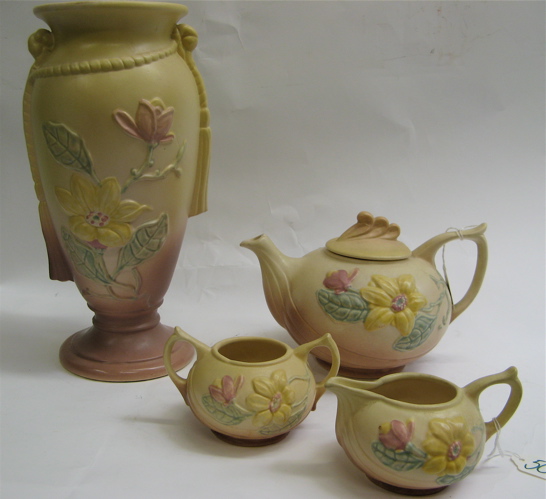 Appraisal: FOUR AMERICAN HULL ART POTTERY PIECES in the Wild Flower