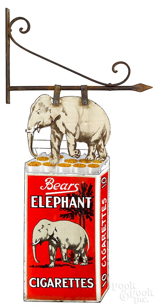 Appraisal: Bears Elephant Cigarettes advertising sign Bears Elephant Cigarettes enameled porcelain