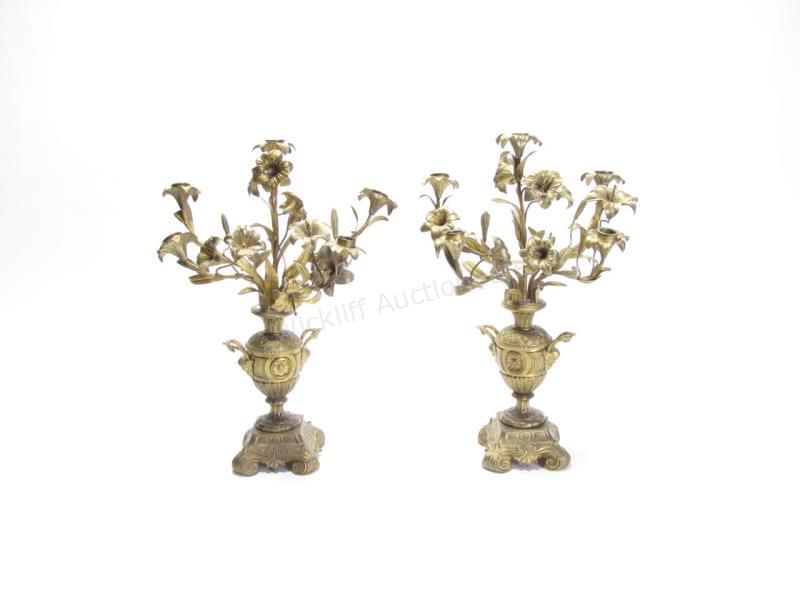 Appraisal: A pair of French style gilded metal candelabra each -light