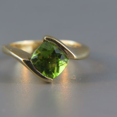 Appraisal: Peridot Ring fancy checkerboard cut cushion shape gem carat in