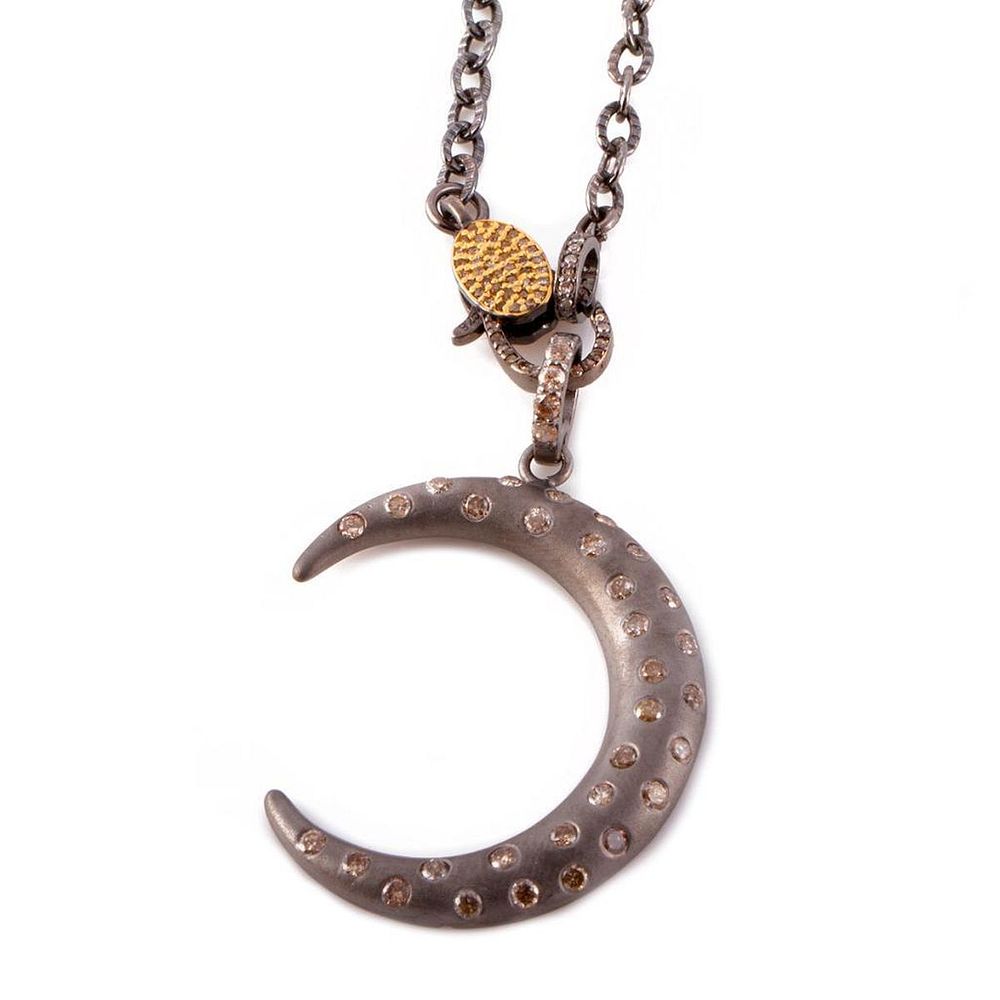 Appraisal: Diamond Silver Crescent Moon Pendant-Necklace estimated total diamond weight cts