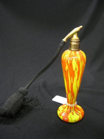 Appraisal: Czechoslovakian Art Glass Atomizer deco era mottled yellow orange excellent