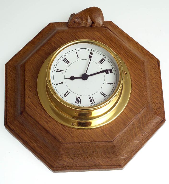 Appraisal: ROBERT MOUSEMAN THOMPSON OAK WALL CLOCK c - the octagonal