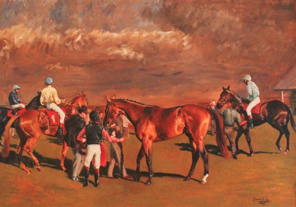 Appraisal: ADRIANA ZAEFFERER ARGENTINIAN - AFTER THE RACE NEWMARKET Oil on