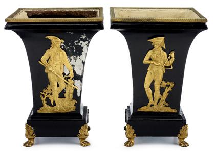 Appraisal: Pair of Charles X gilt metal mounted tole jardinierescirca